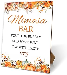 Fall Mimosa Bar Sign, Pumpkin Brunch Decor, Autumn Holiday Wooden Tabletop Sign With Stand, Mimosa Bar Decor For Thanksgiving Bridal Shower Baby Shower Wedding Birthday Party, a19