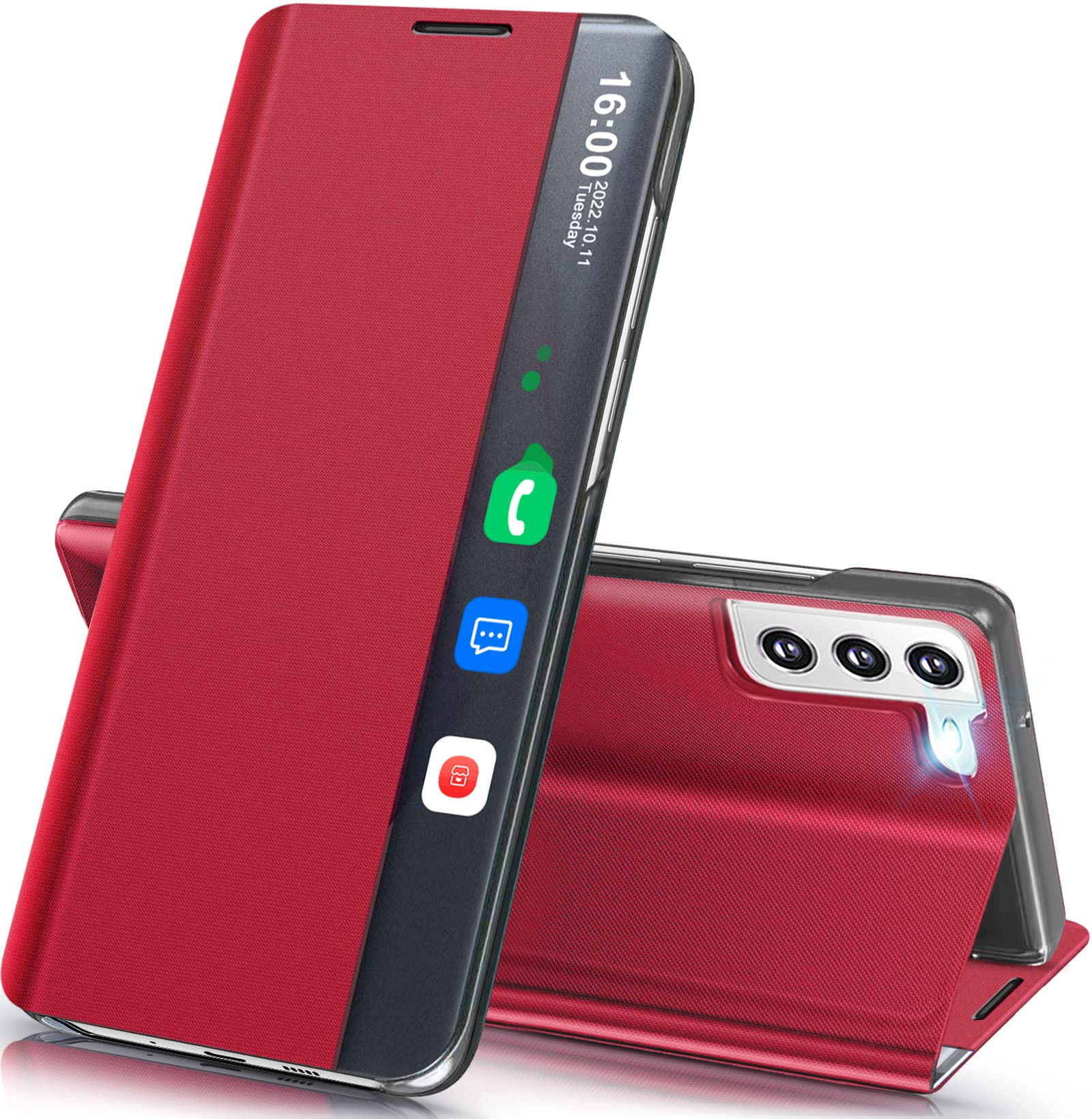 Coque Samsung S21 rigide premium avec rabat à clapet transparent rouge - 8