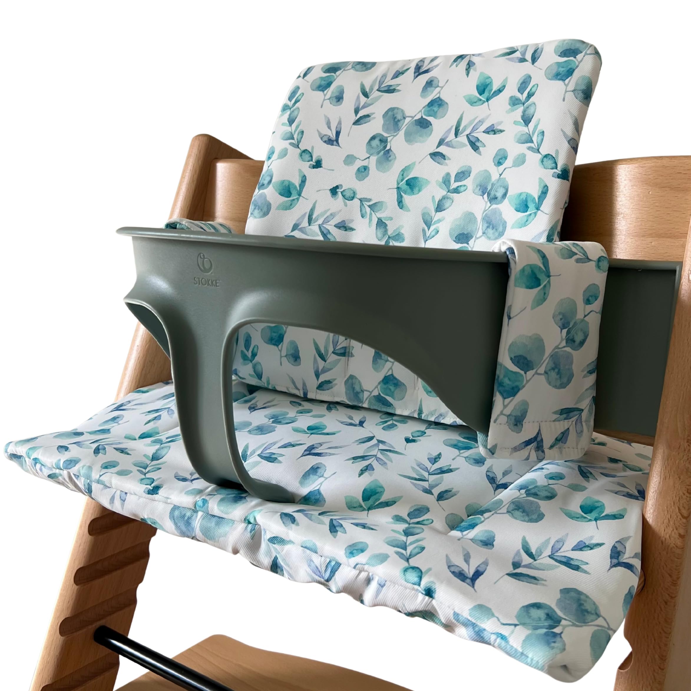High Chair Cushion Compatible with Stokke Tripp Trapp Padded Waterproof Washable Non-Slip Cover HANELLE (Leaves)
