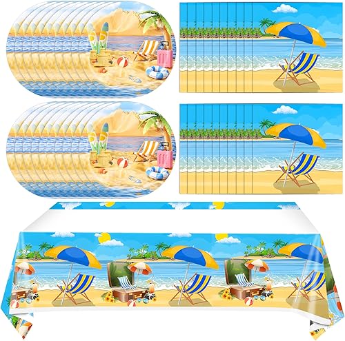 Juhap Suministros para fiestas temáticas de playa, decoración de fiesta de piscina de verano El paquete incluye 20 platos, 20 servilletas de
