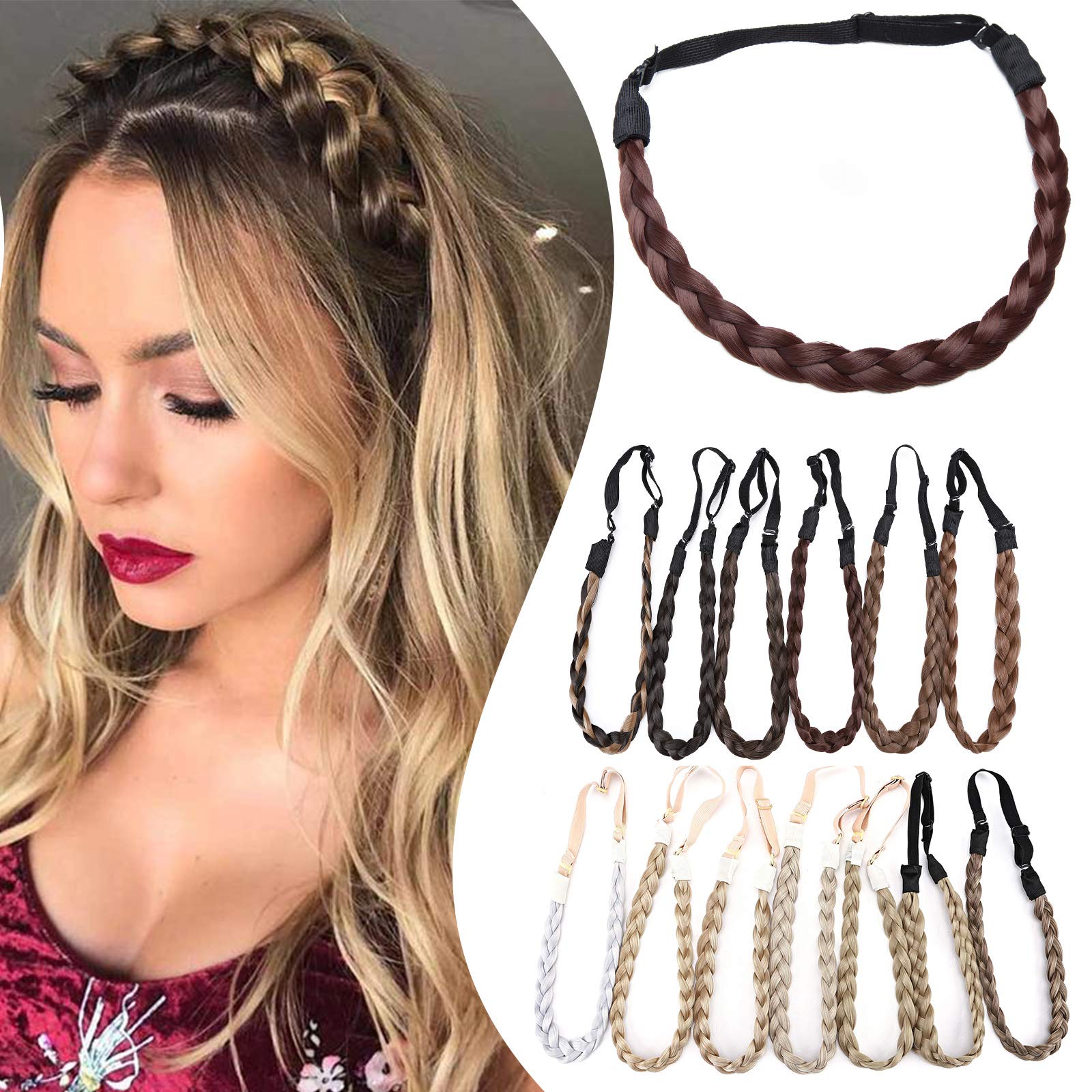 Hairro Braided Hair Band Braid Headband Synthetic Hair 3 Strands For Women Girls 27g #M33C