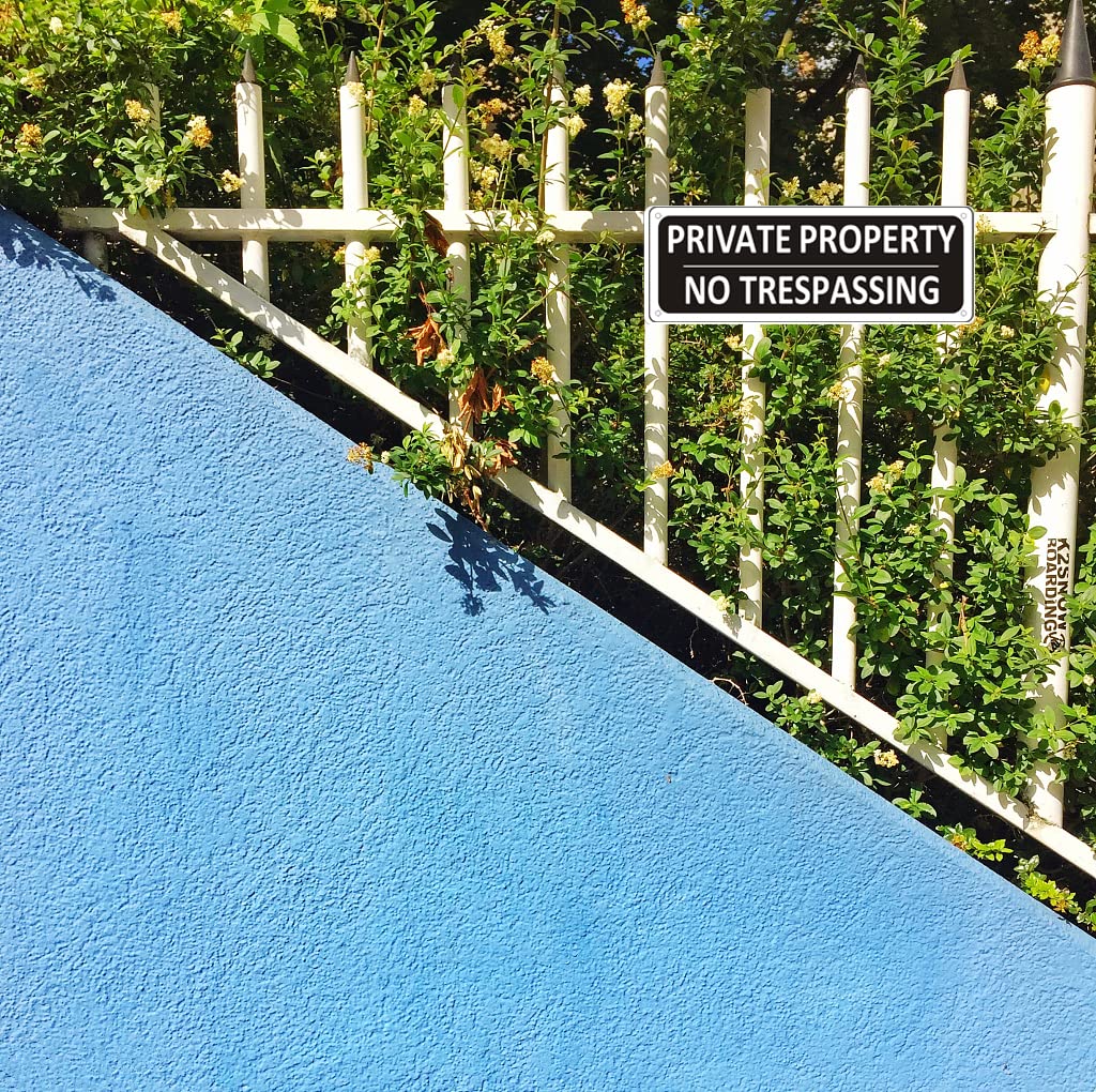 Lot de 2 panneaux en métal « No Trespassing » - 25,4 x 8,9 cm - En aluminium - Petit panneau noir « No Trespass »
