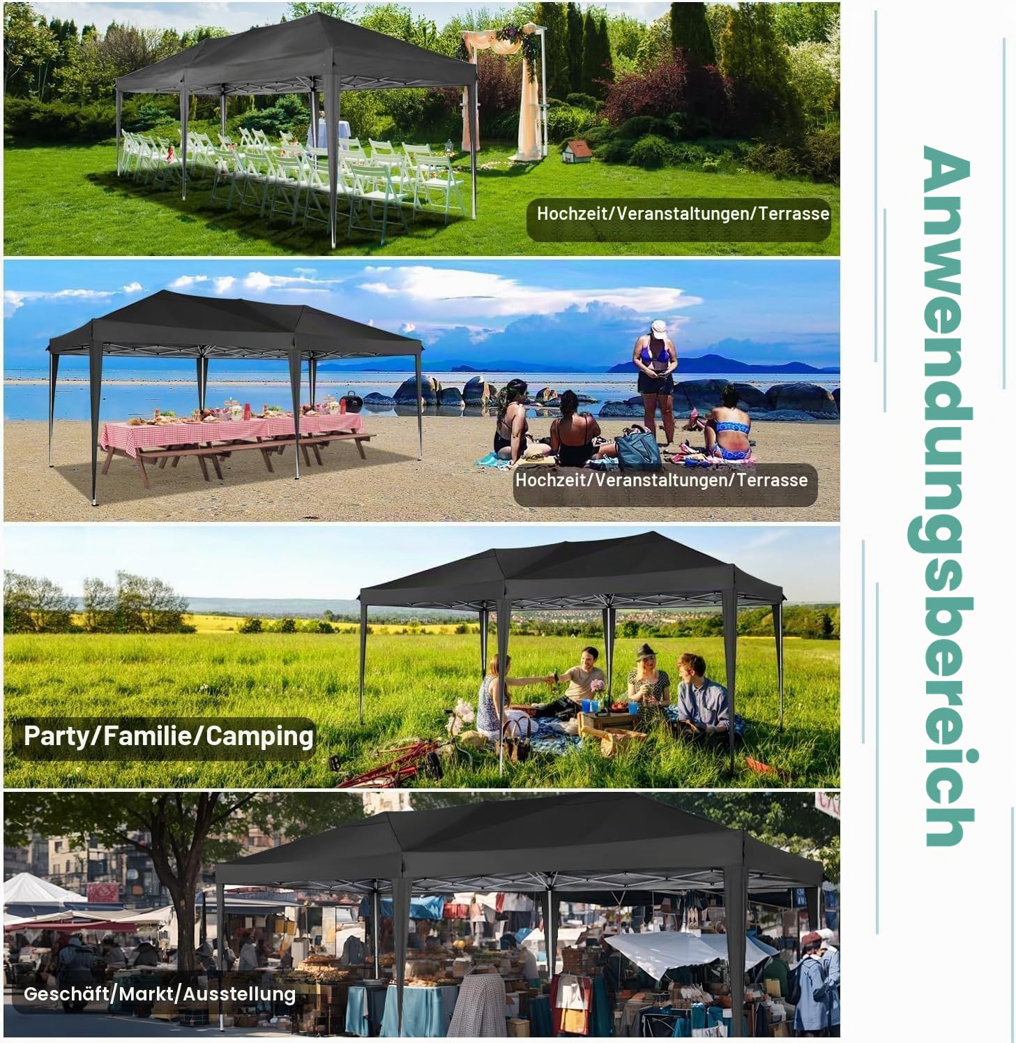 COBIZI Faltpavillon 3x6m Pavillon Wasserdicht Stabil Partyzelt Faltbar | 3 Höhen, Tente de réception d’extérieur avec 6 parois latérales anti-UV pour mariage, extérieur, jardin, fête et marché