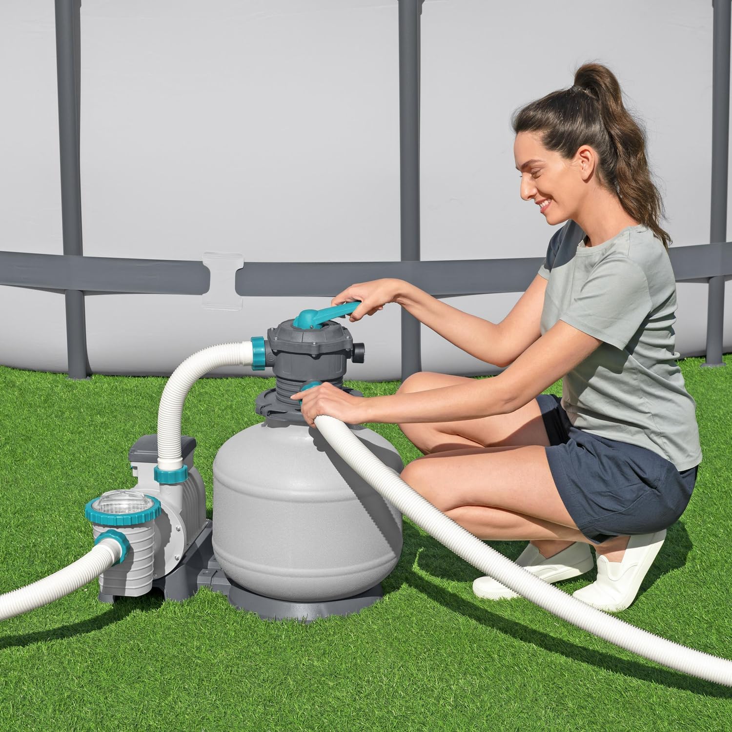 Bestway Pompe de Filtration à Sable pour Piscine Hors Sol 11 355 L - 62 cm x 48,5 cm x 67 cm - Gris/Vert