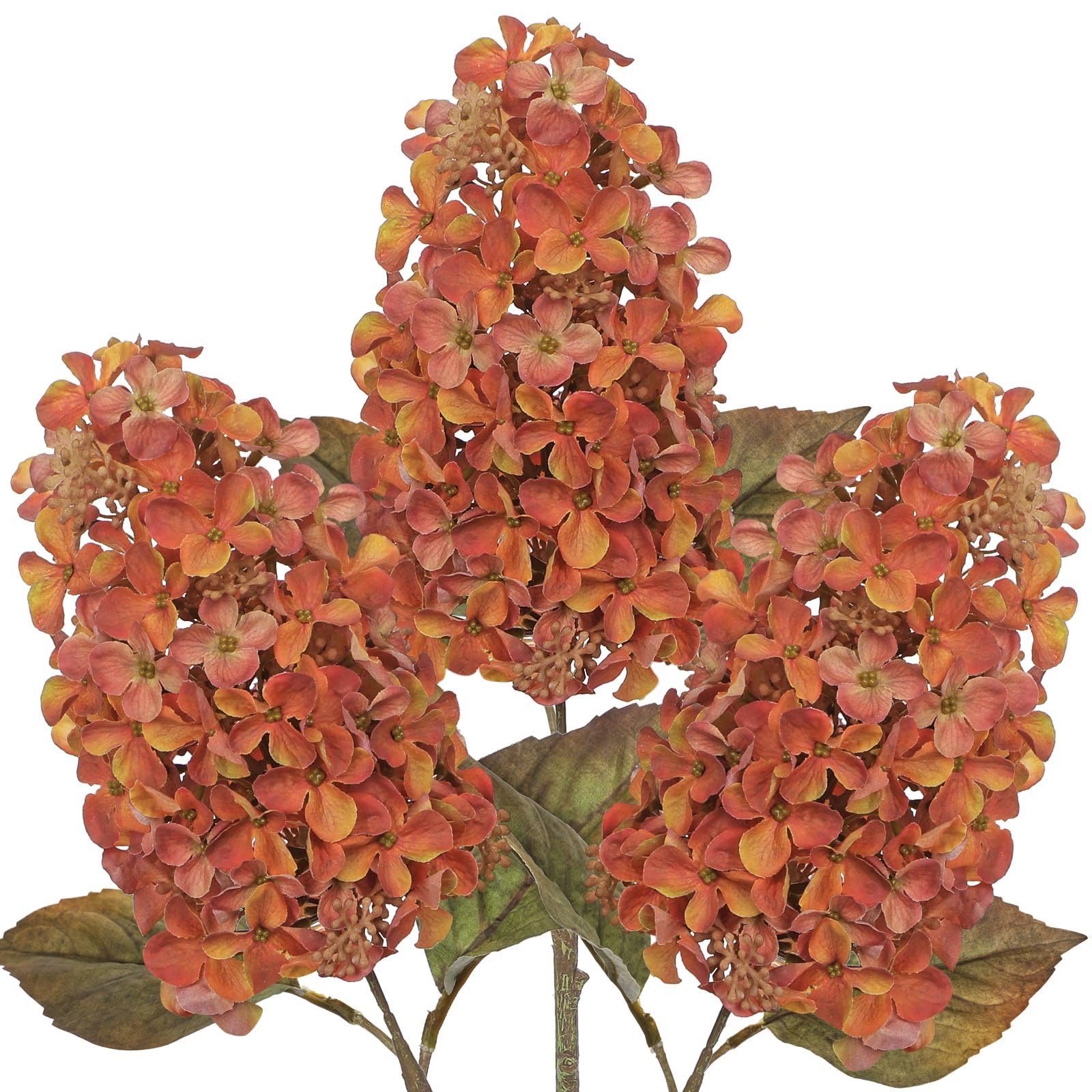 3Pcs Artificial Cone Hydrangea Flowers Orange Fake Autumn Flowers Stems