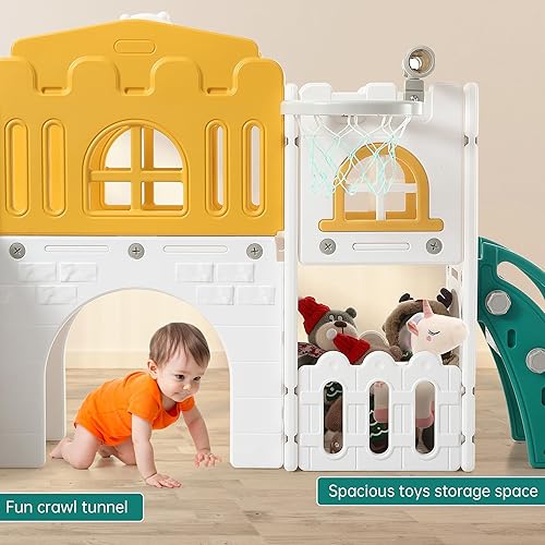 Miniatura 2 de Juego de tobogán 8 en 1 para niños pequeños de 1 a 3 años, juego de bebé para interiores y exteriores con escalador, túnel de gateo, aro de