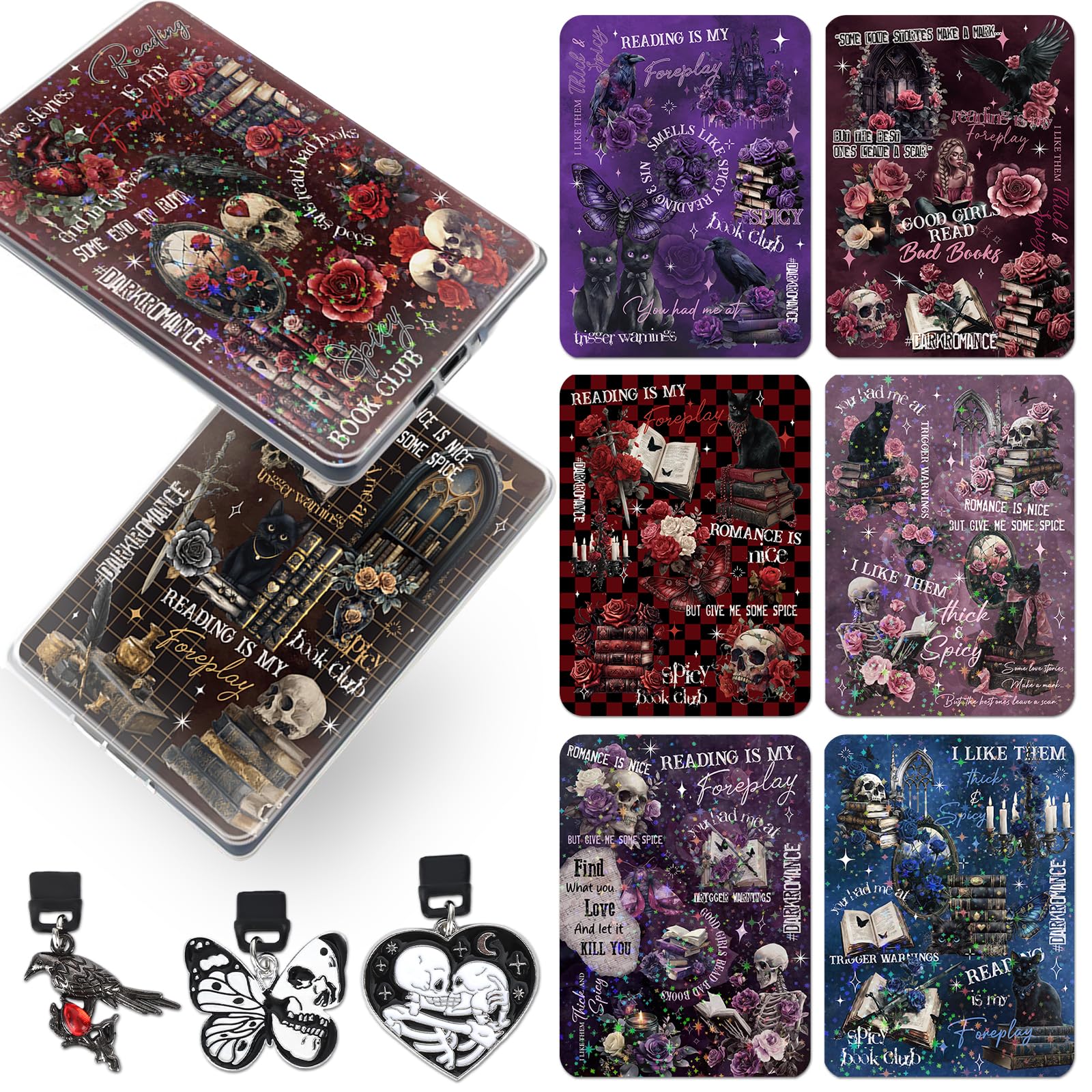 Berirexrion Inserts Cardstock for Clear Case - 11 PCs Dragon Acotar Moon Back Skin Decal Card Dust Plug Charms for Kindle Paperwhite 11th 12th Generation Accessories for E-Reader Bookish Reader Gifts — view 11