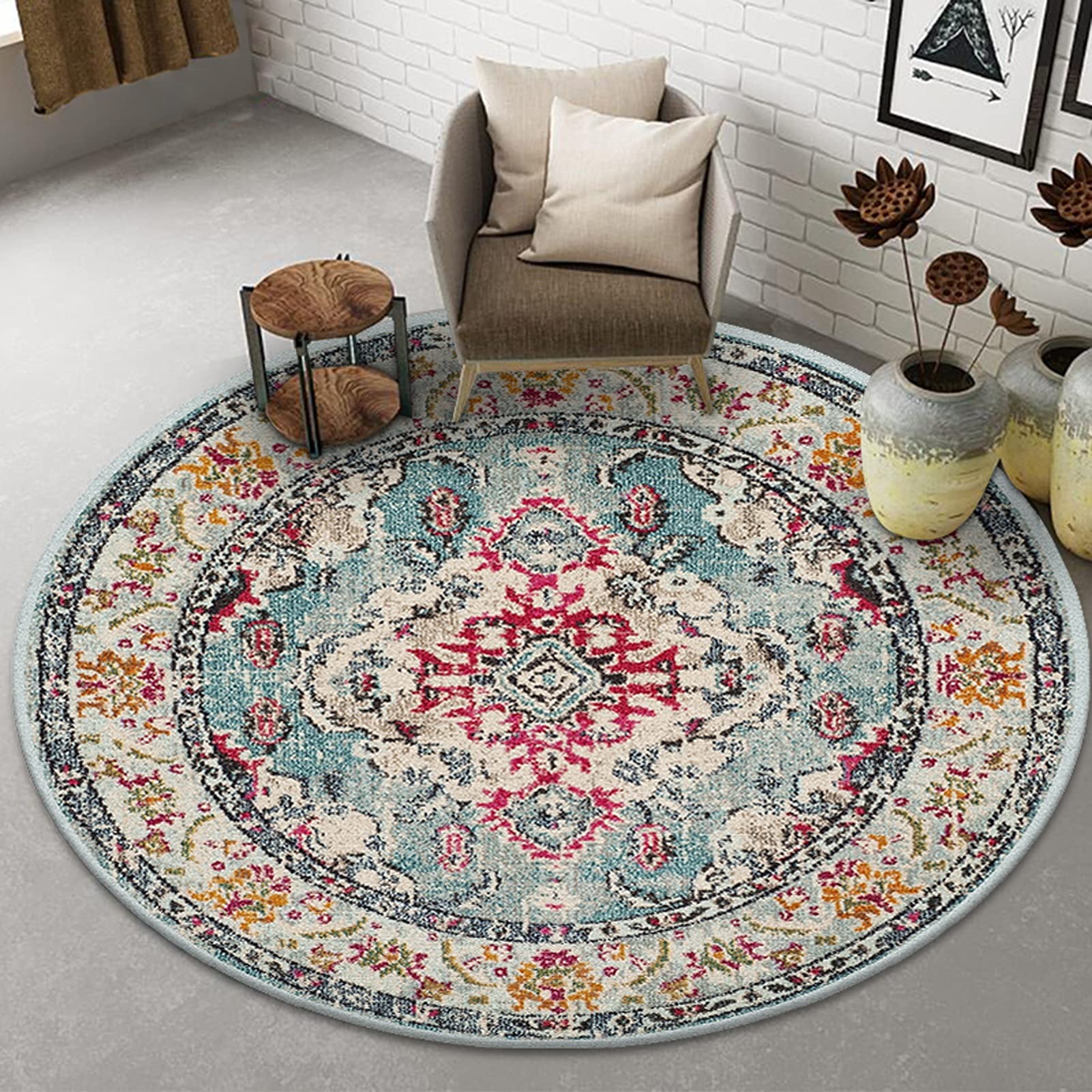 Tapis antidérapant rond 100cm lavable pour protéger le sol de la maison et de la chambre