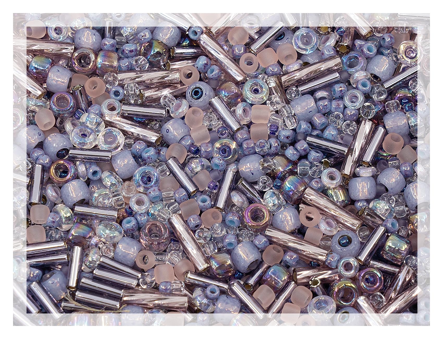 0.35oz (10g) Mix of Small Rocailles, Seed Beads & Bugles 2-10mm TOHO Japanese Glass Beads, Mix TOHO Lavender (Like 3216 - Kimono Lilac)