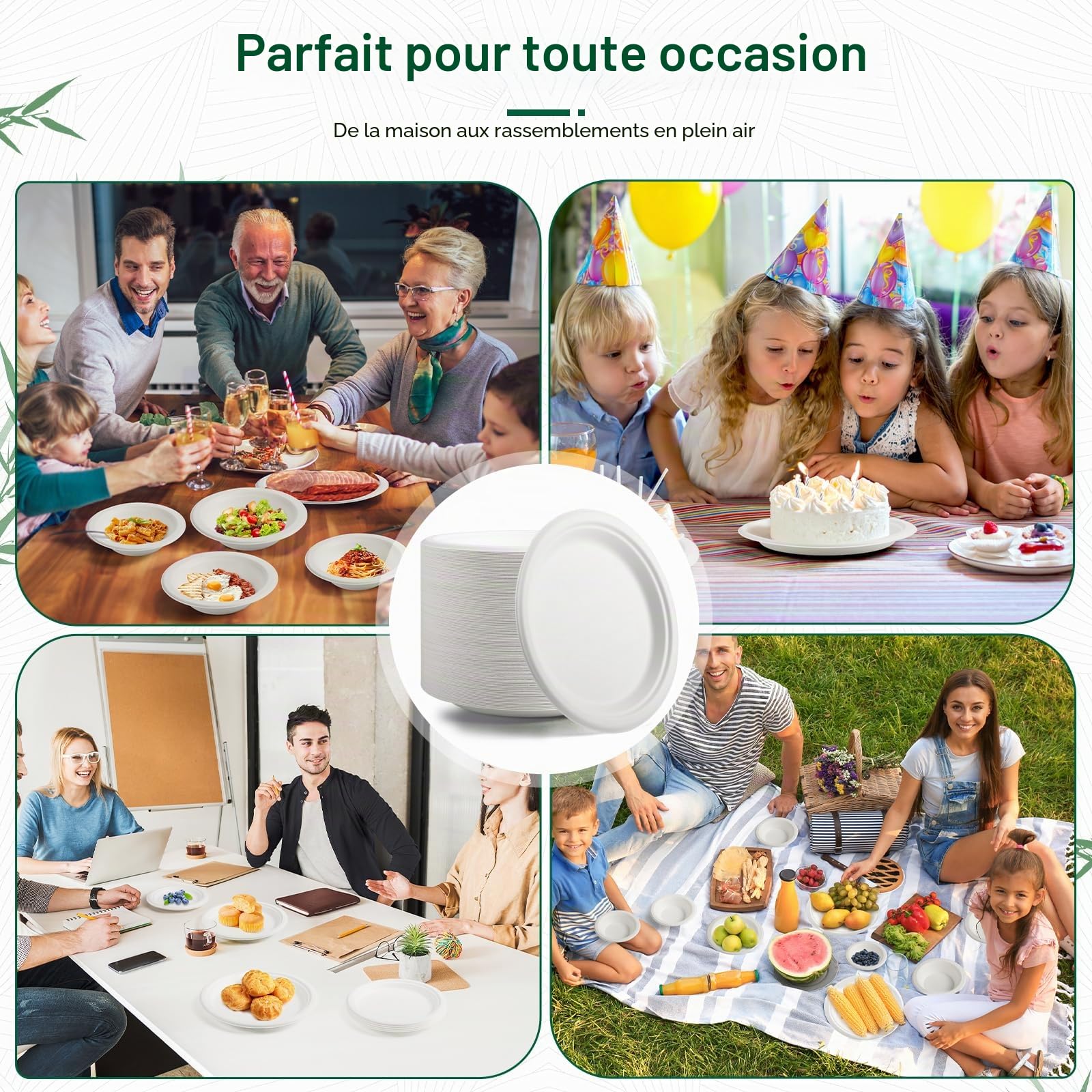 Lot de 128 assiettes en carton compostables de 25,4 cm, assiettes jetables en bagasse, parfaites pour les collations, les desserts, les fêtes, les mariages et plus encore (certifiées BPI)