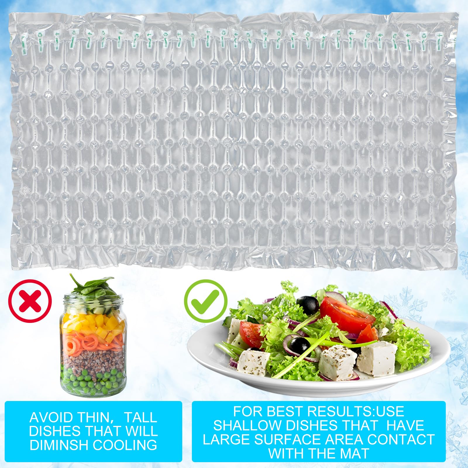 Reallnaive Paquete de 2 láminas de hielo congelables reutilizables para enfriadores, paquetes de hielo flexibles para bandejas de alimentos, tablas de queso, carnes delicatessen, platos de verduras