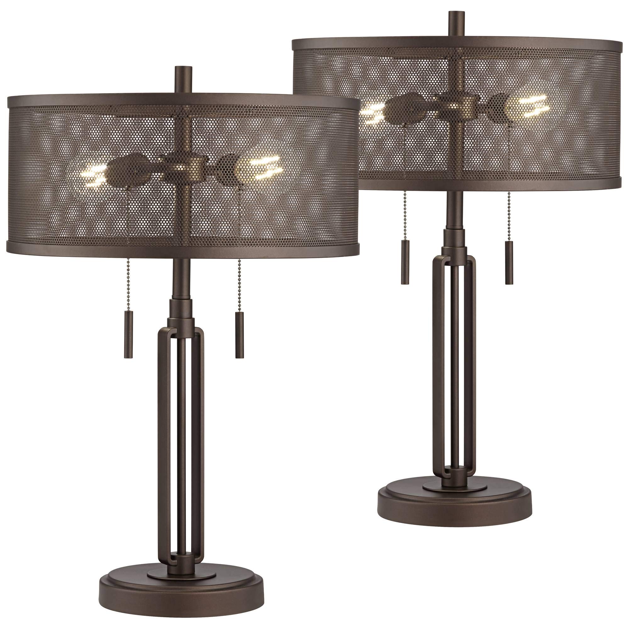 Dayn Industrial Rustic Farmhouse Accent Table Lamps 23" High Set of 2 with Antique LED Edison