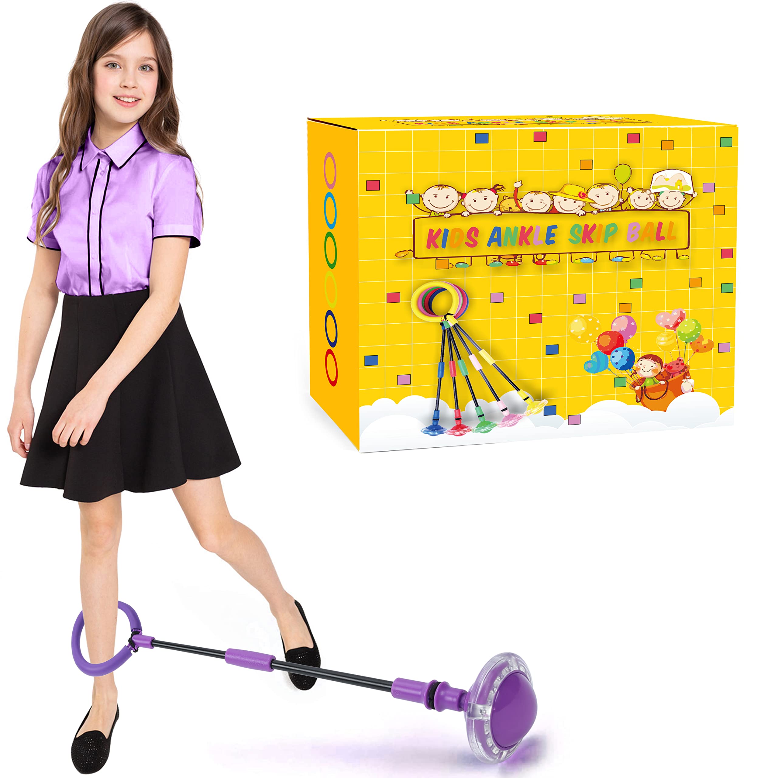 Skip Ball for Kids, Skip it Foldable Colorful Flash Wheel Boys Girls Toys, Indoor Outdoor Jump Rope Game Toys for Adults and Age 5 6 7 8 9 10 Years Old (Purple)