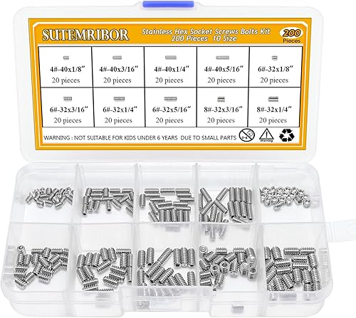 Miniatura 2 de 380 piezas de 20 tamaños, 4#-40 a 38 "-16 de acero inoxidable interno hexagonal de acero inoxidable, juego de tornillos surtidos