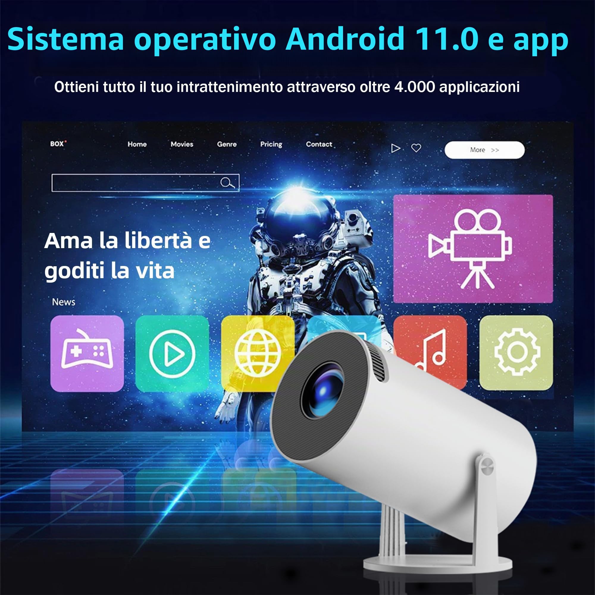 Mini proiettore portatile con 2 Gamepad, X30 130 pollici proiettore di console di videogiochi all'aperto con gioco classico 20000+, schermo 4K cinematografico teatro supporto WiFi,Bluetoot