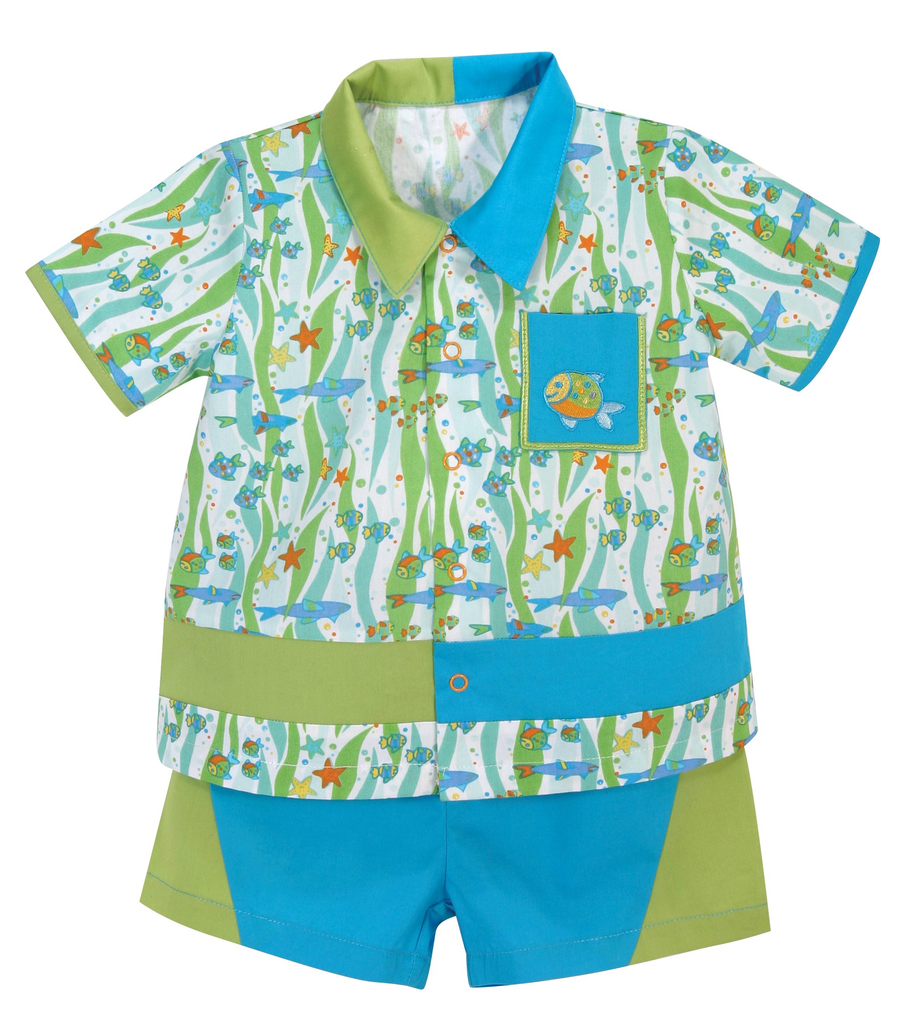 Stephan Baby Go Fish Fishie Print Bowling Shirt and Diaper Cover, 12-18  Months - Main Image