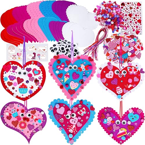 Winlyn 24 juegos de adornos de corazón para el día de San Valentín, decoraciones de corazón, kits de manualidades de San Valentín, calcomanías de