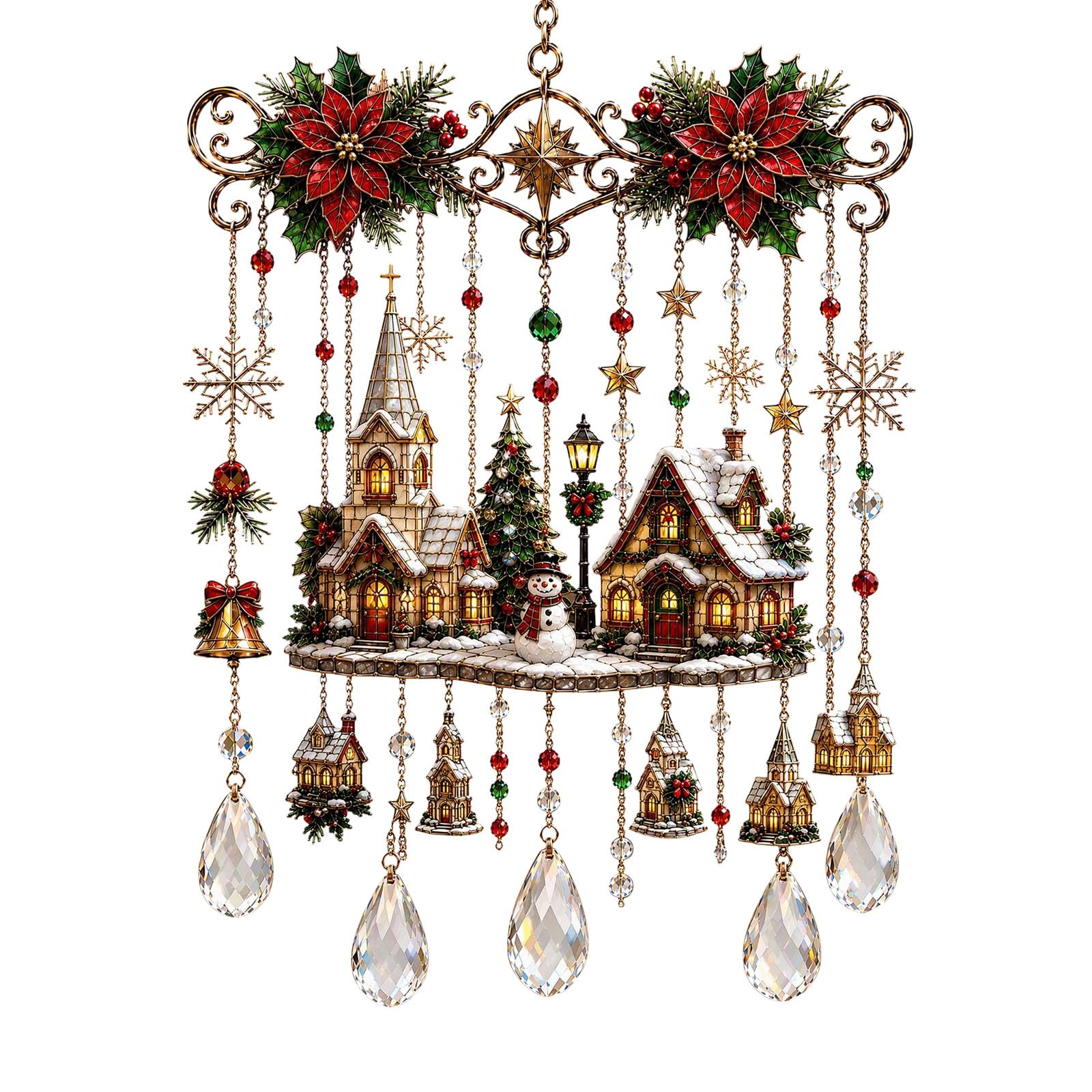 Christmas-Themed Crystal Wind Chime, Christmas Glass Suncatcher Wind Chime