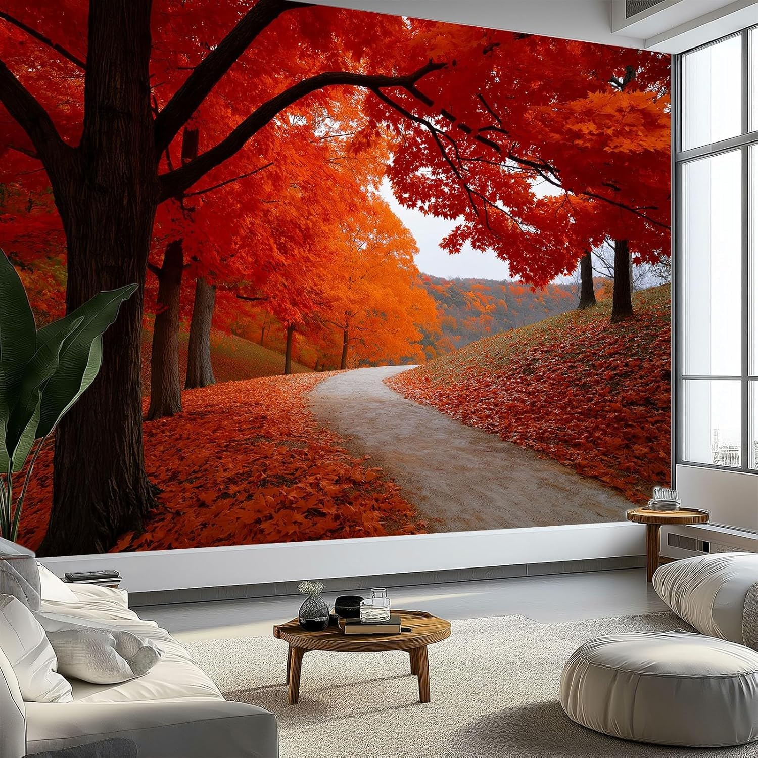 Papier peint panoramique feuilles d'érable pour masquer un mur abîmé