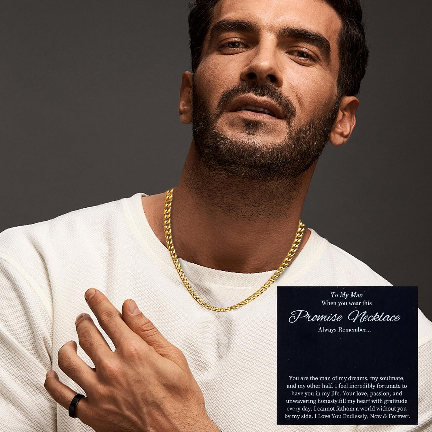 Promise Necklace for Him - Cuban Link Chain for Men, Sentimental Gift for Boyfriend, Birthday Valentines Jewelry Ideas - Image 7