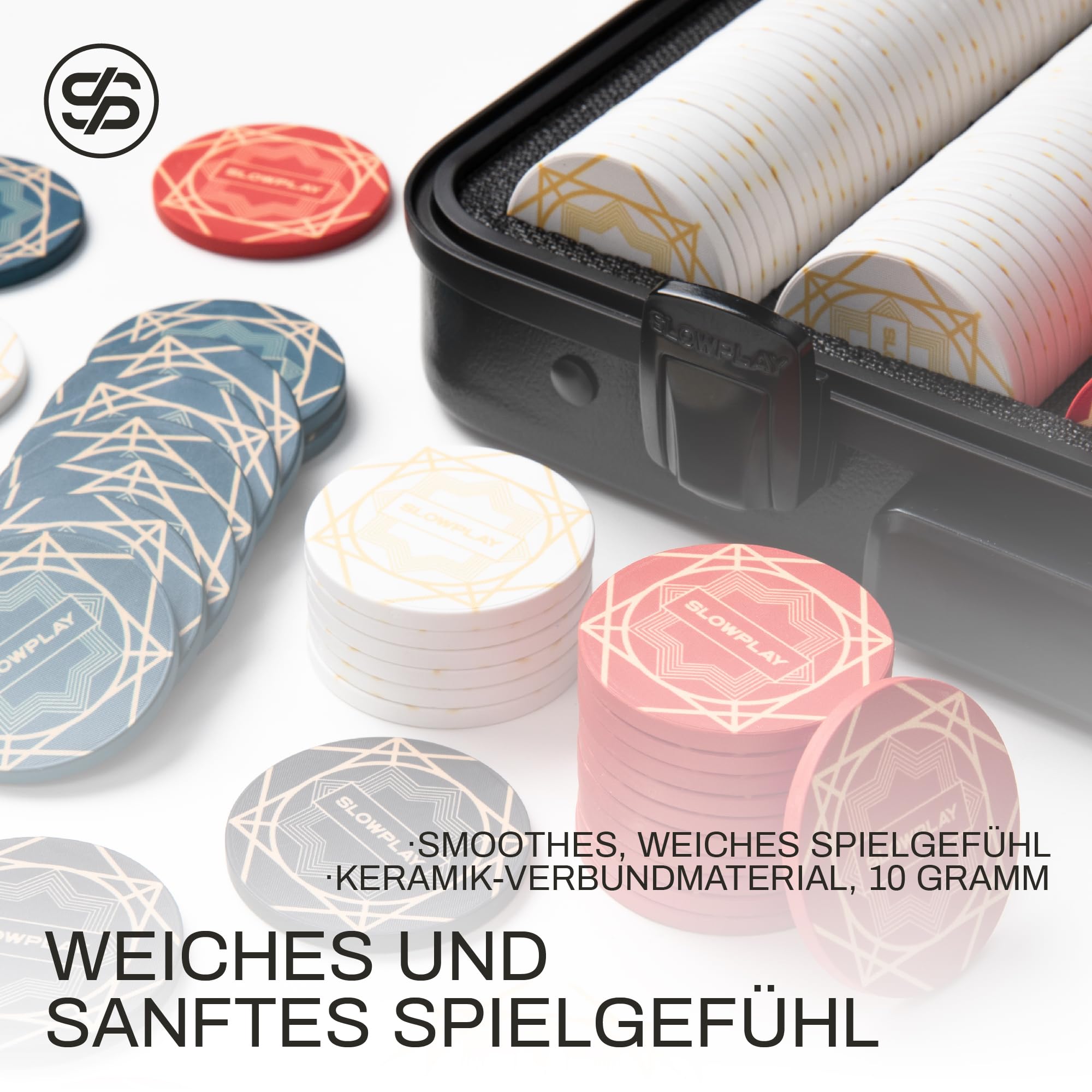 SLOWPLAY Godel Poker Plaketten - 10er Set Keramik Blanko Weiß