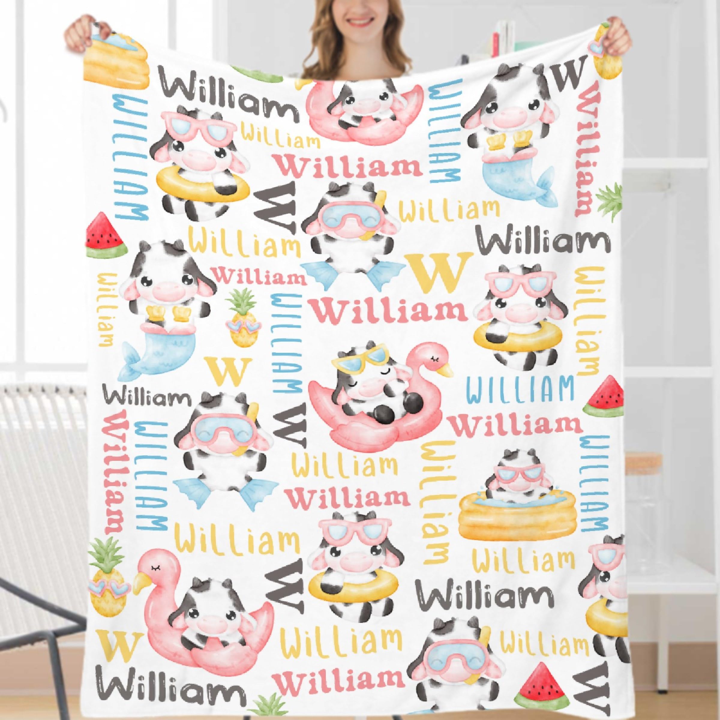 SUPERICH Personalized Cows Blanket - Custom Baby Toddler Swaddle Blanket for Boys & Girls - 50x40 in