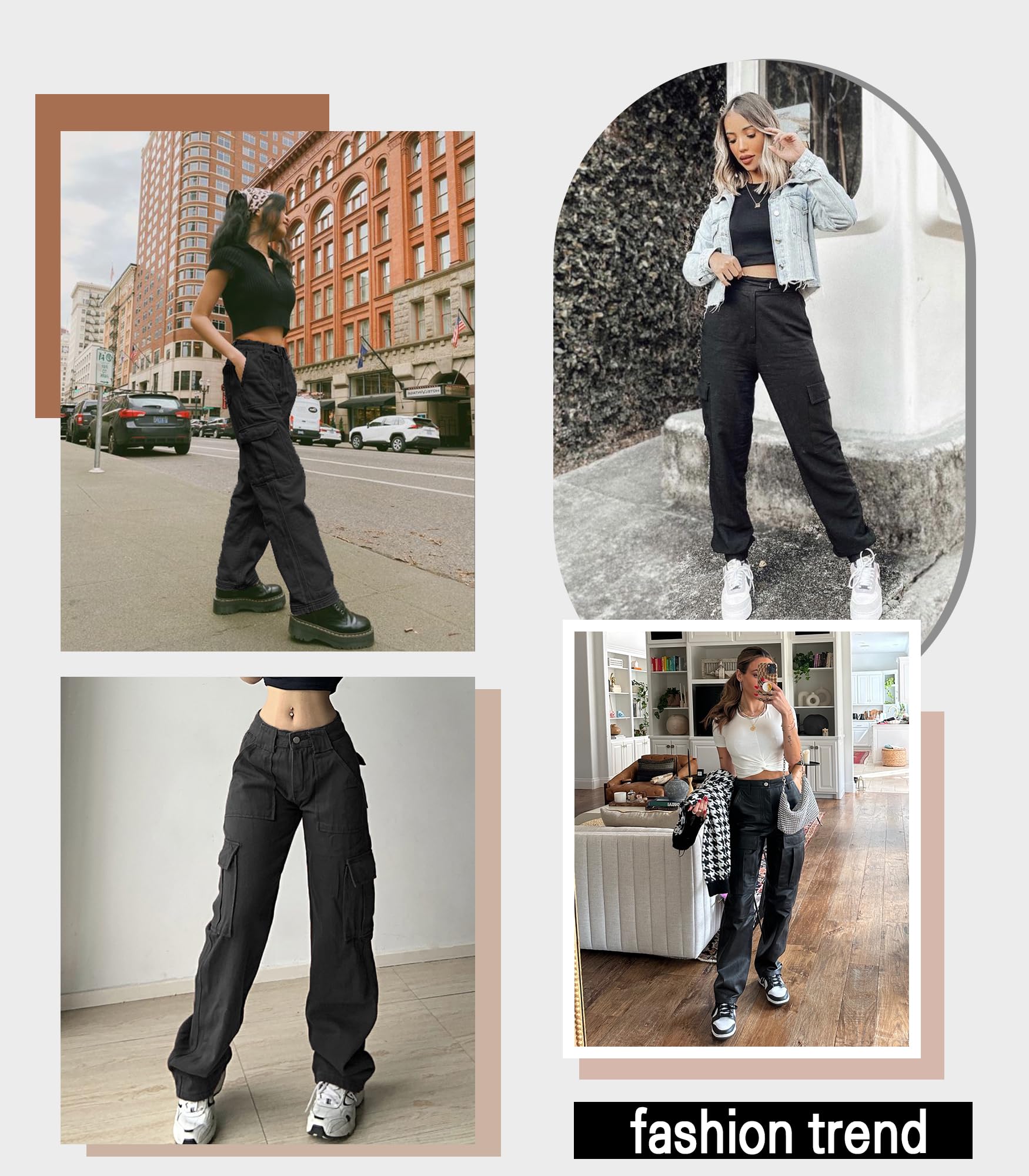 Dordanity Y2K Cargohose für Damen Baggy Hosen High Waist Wanderhose Baumwolle Arbeitshose mit Multi Taschen