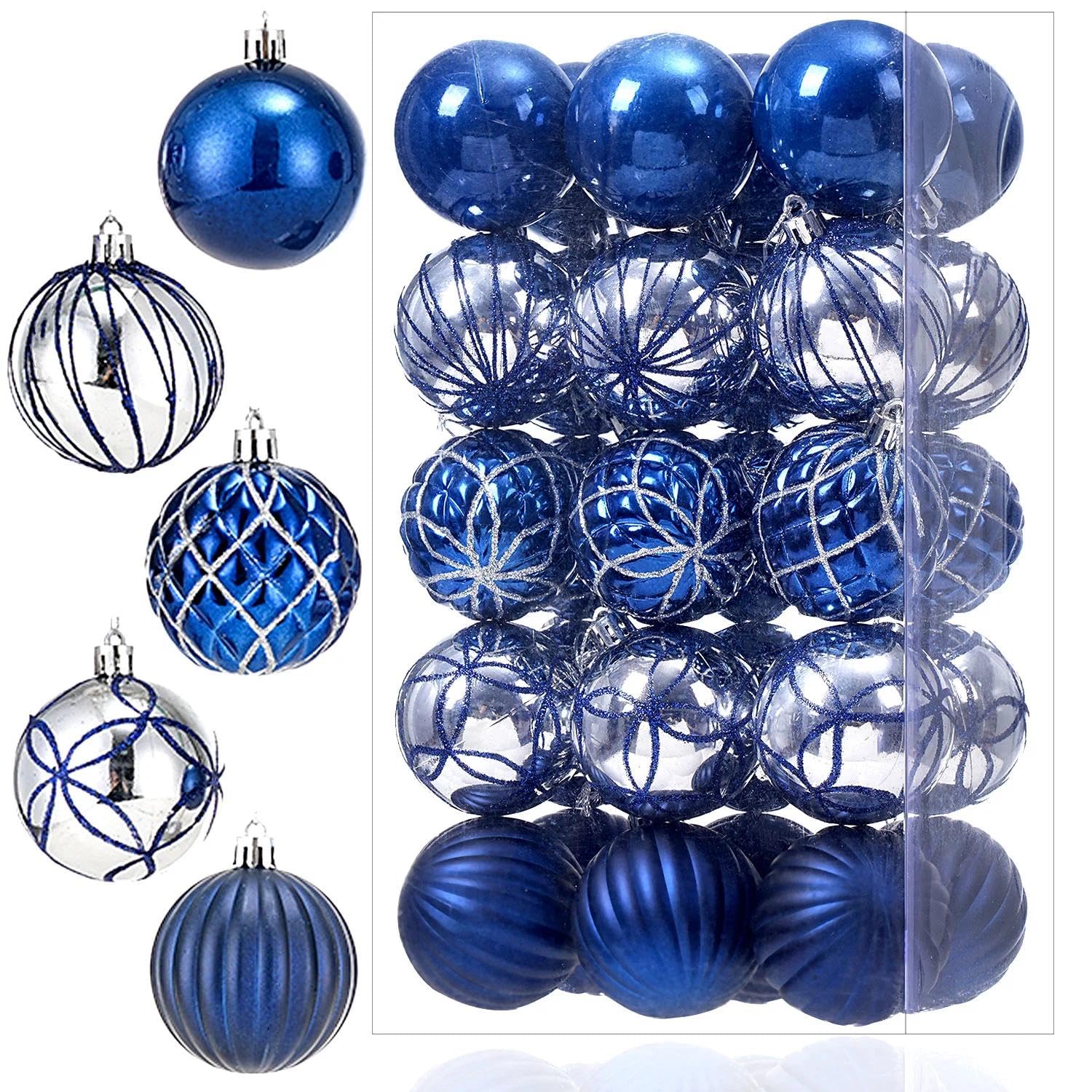 30pcs Christmas Baubles for Christmas Tree Decorations, Shatterproof Xmas Glitter Balls with Hanging Buckle, Christmas Decorations Indoor, Christmas Ornament Set, 60mm Deepblue