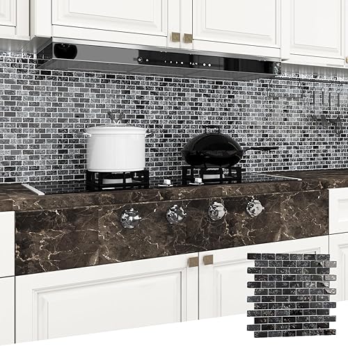 Miniatura 7 de Lovdeco Mosaico de vidrio con purpurina y tira de espejo para salpicaduras de cocina, 12 x 10 pulgadas, 5 piezas, 4 pies cuadrados.