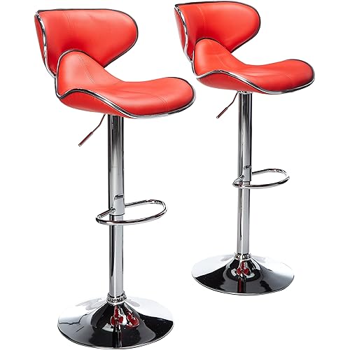 Roundhill Furniture Masaccio Cushioned Leatherette Upholstery Airlift Adjustable Swivel Barstool with Chrome Base, Red