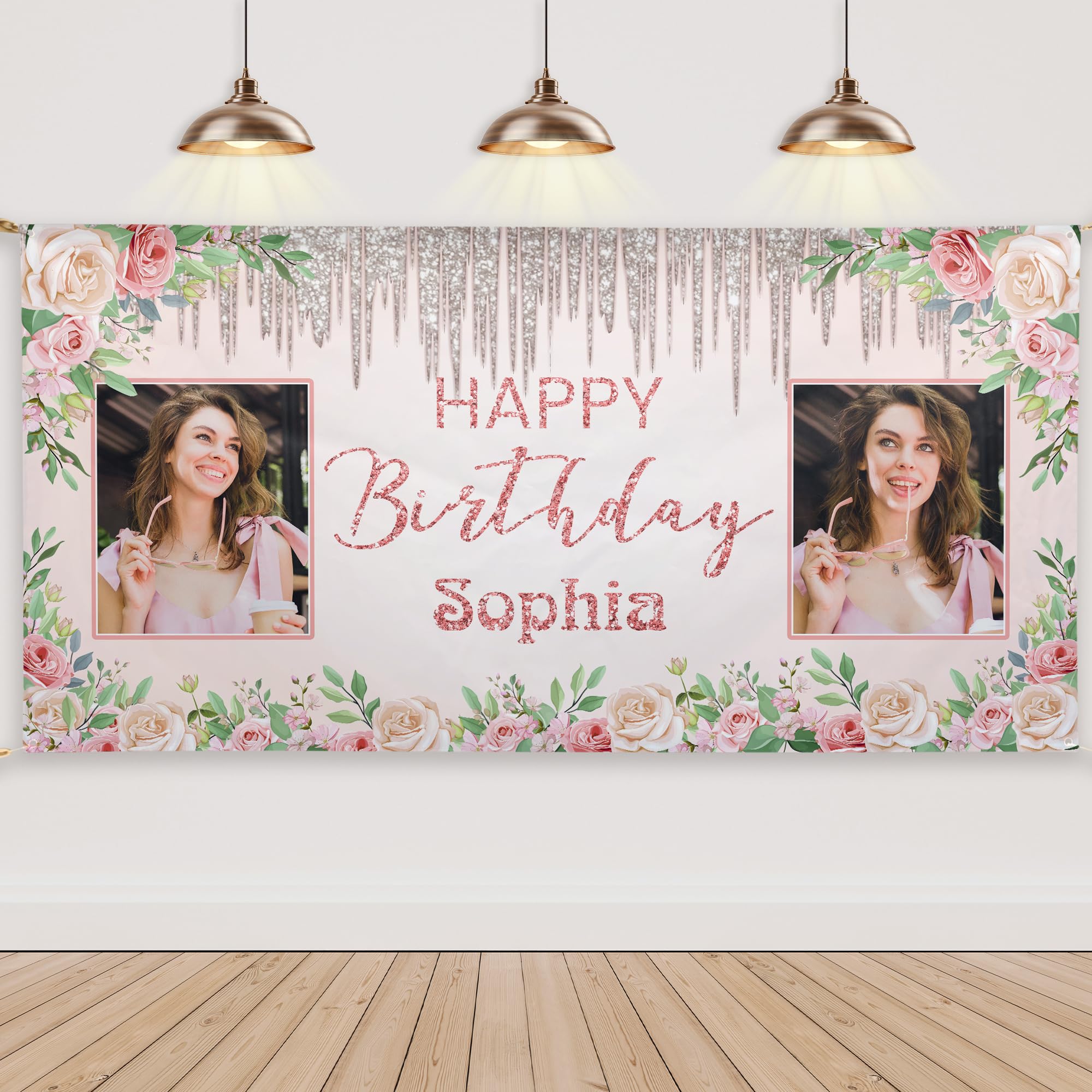 Custom Happy Birthday Banner | Personalized Party Backdrop 71x24 Inches, Photo Banner With Your Name & Photo - View #4