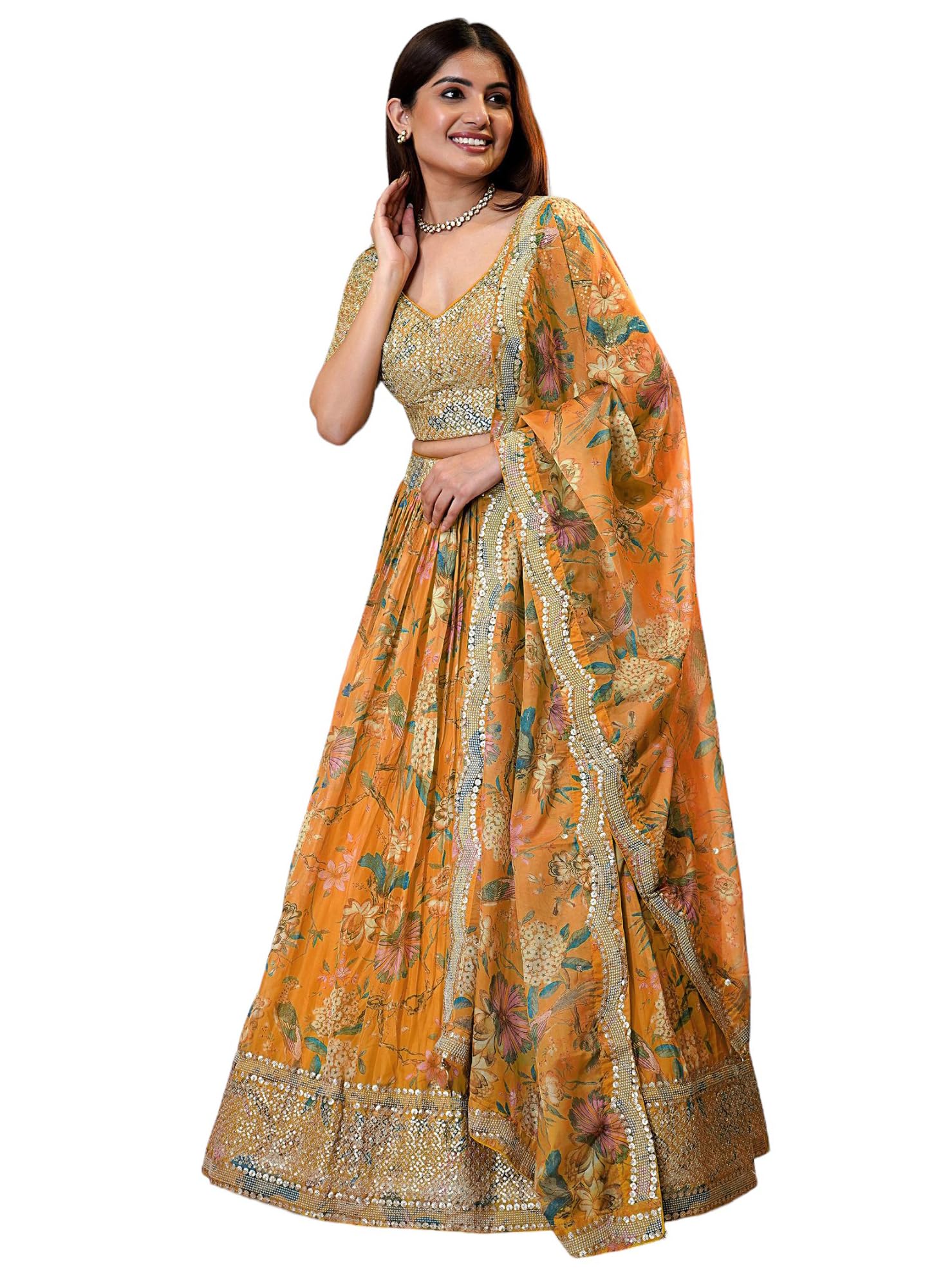 Women's Print And Sequins Embroidered Organza Semi-stitched Lehenga Choli Set With Dupatta (70666-Women-Lehenga-Choli-Latest)-image-18