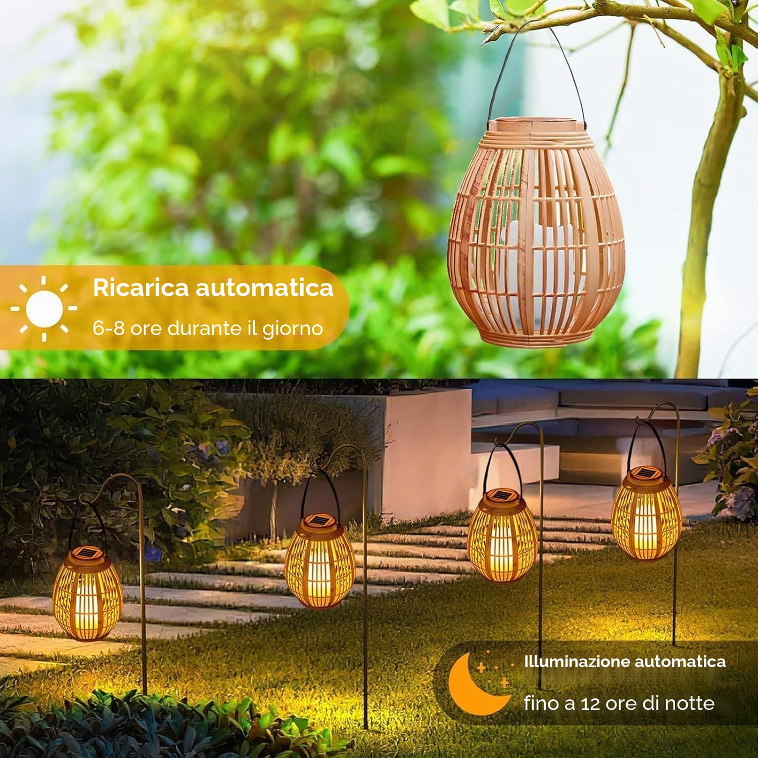Joycome Lanterne da Esterno, Lanterna Solare da Giardino con Candele Tremolante, Lampada Solari da Appendere Impermeabile Lampade da Tavolo per Arredo Giardino Terrazzo Balconi Decorazioni - Legno