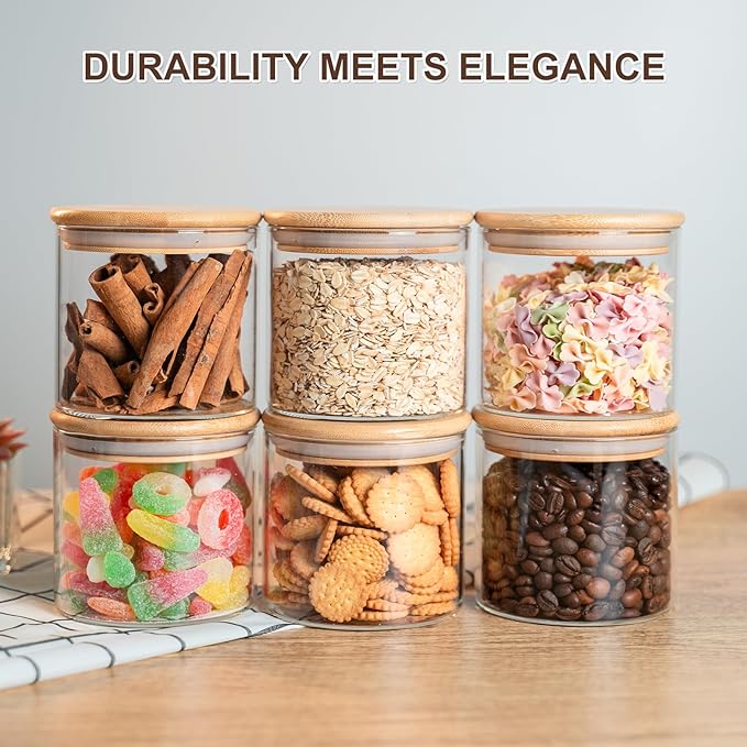 50oz Glass Food Storage Jars Set of 6,Glass Storage Containers Clear Glass Food Canister with Bamboo Lid Airtight For Serving Tea, Coffee, Flour, Sugar, Candy, Cookie, Spice and More (Round)