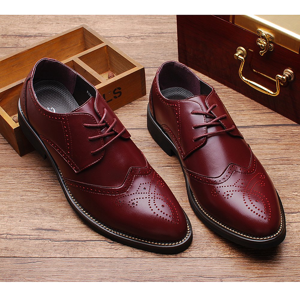 ANUFER Hommes Intelligent Bout Pointu Chaussures Habillées Lacets Formel Affaire Mariage Brogues