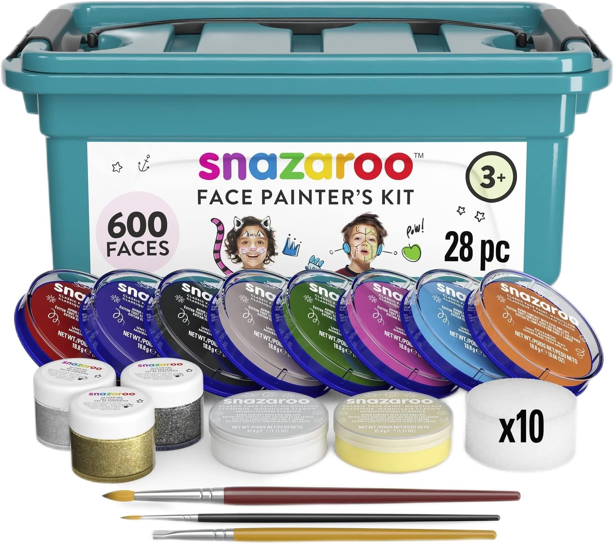 Snazaroo Face Painters Kit for Kids & Adults, 28 Pieces, 10 Colours