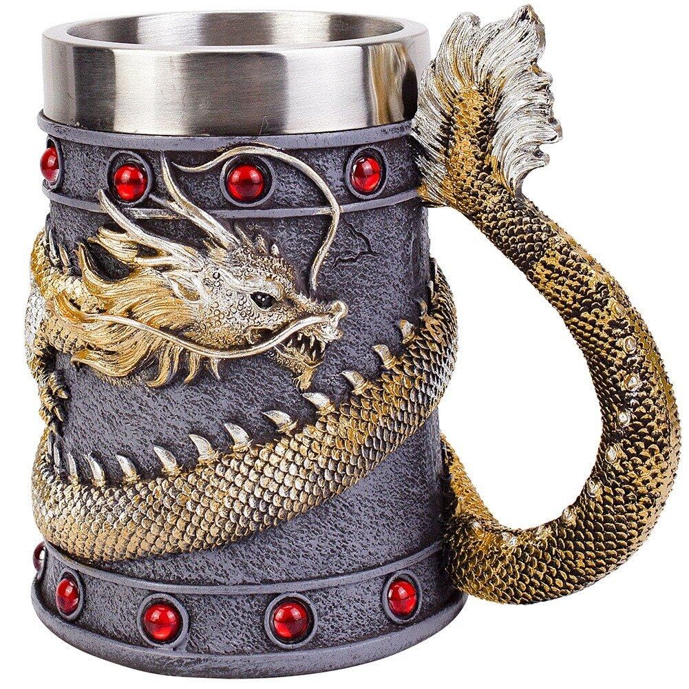 Tasse de café dragon acier inoxydable isolation thermique et relief 3D