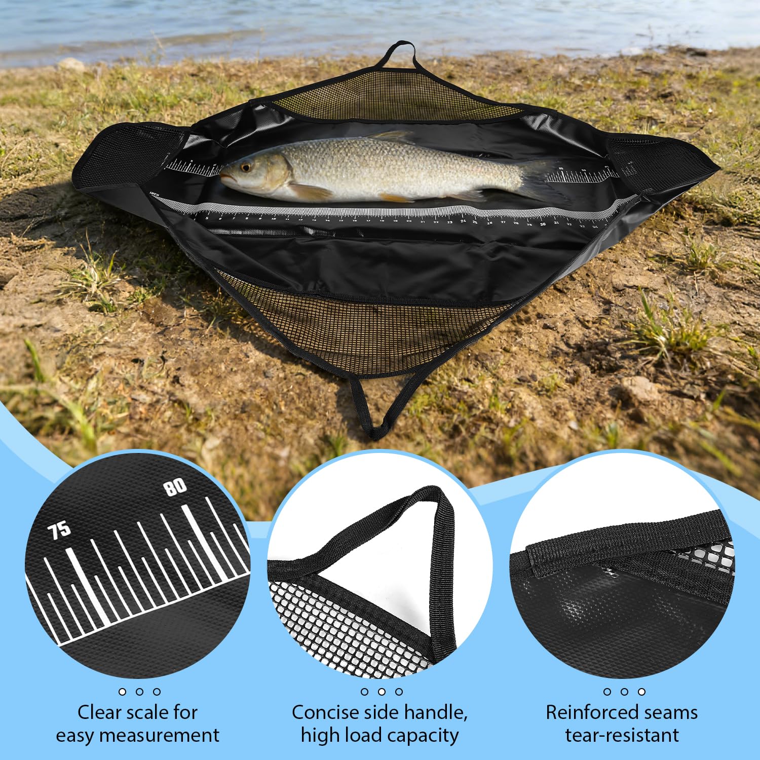 Tappetino da Sgancio con Metro 120x 65cm Tappetino da Pesca Pieghevole PVC Borsa Impermeabile per Pesare,Pesci Tappetino Atterraggio con Maniglie per Persici Grossi,Carpe,Pesci Gatto,Predatori