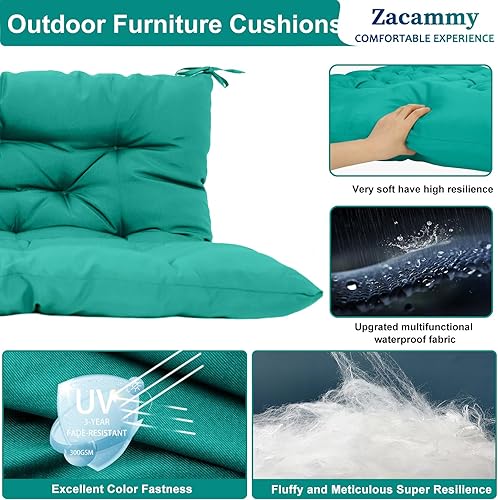 Miniatura 4 de Zacammy Cojín de repuesto para columpio de porche para 3 asientos, cojines de sofá biplaza impermeables para muebles de patio al aire libre con