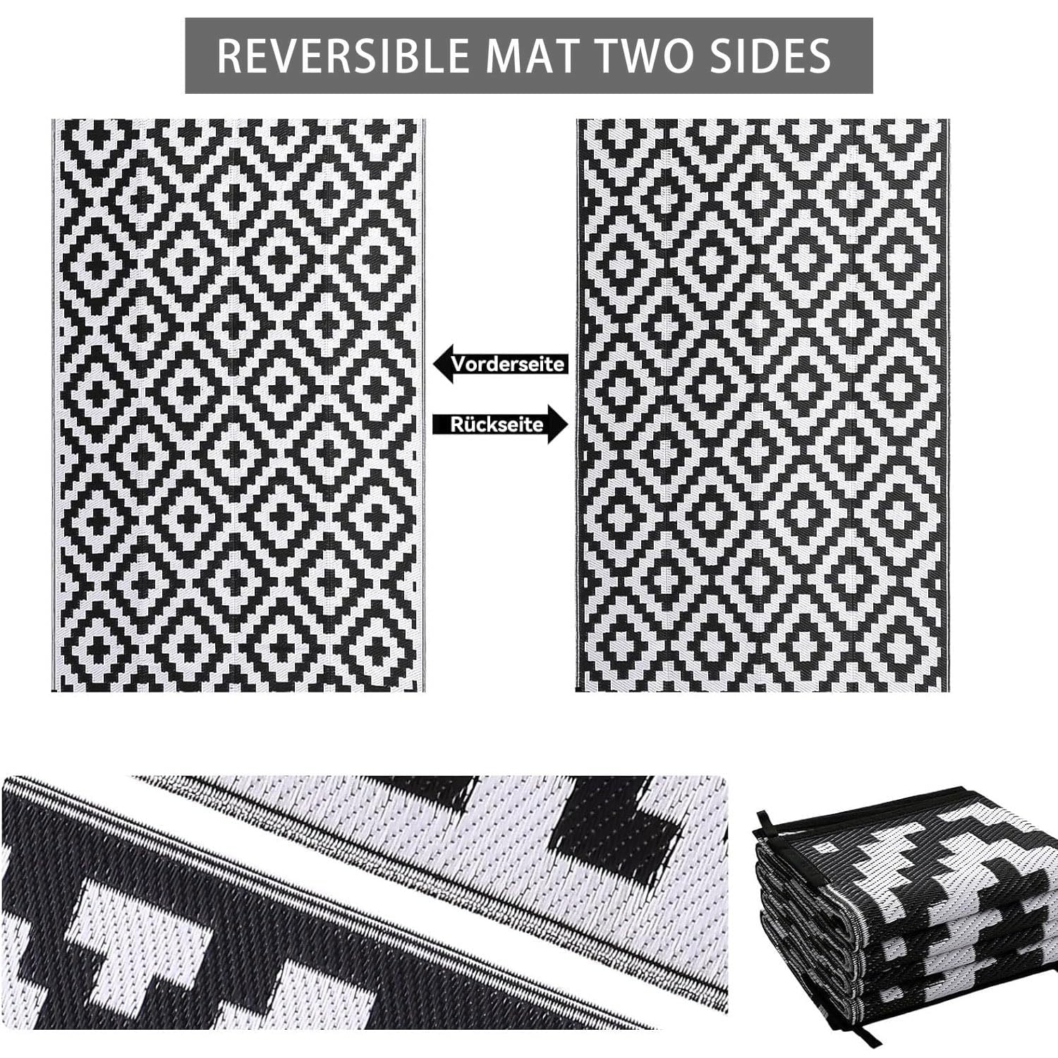 Tapis Exterieur, Tapis Exterieur Resistant Pluie Tapis Exterieur Polypropylene Tapis Salon Tapis Interieur Tapis Exterieur Terrasse Tapis Jardin Extérieur White and Black 300 * 240cm