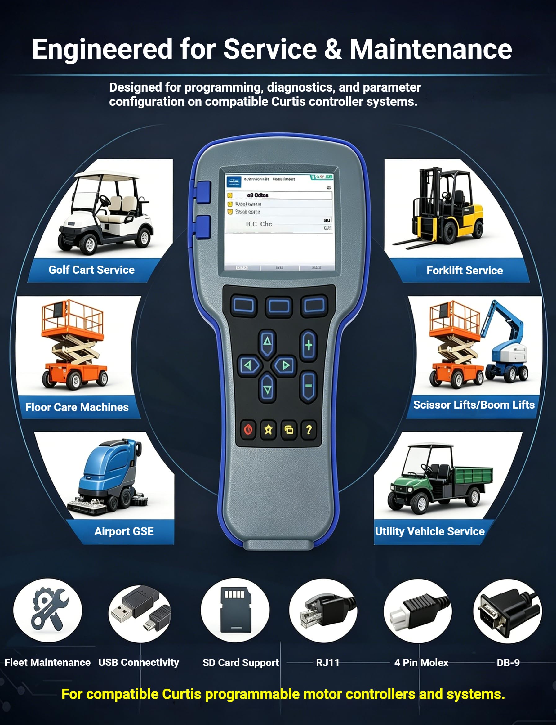 1313-4331 Programmatore palmare per controller Curtis - Strumento diagnostico a livello di rivenditore per carrelli elevatori, carrello da golf, EV - Impostare parametri, errori di lettura