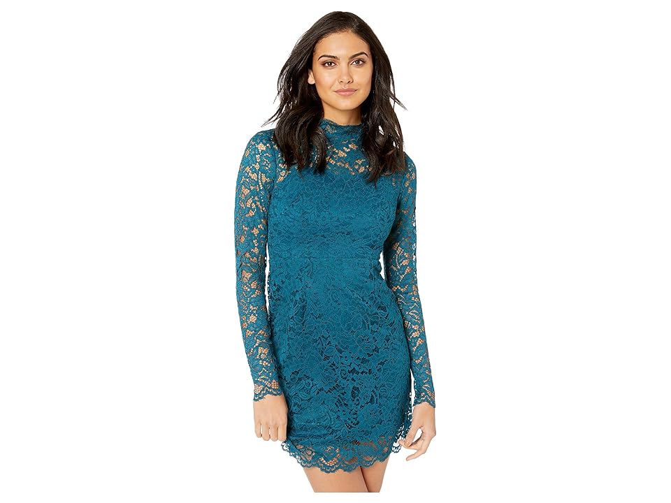 

Betsey Johnson Long Sleeve Mock Neck Lace Dress (Teal) Women's Dress
