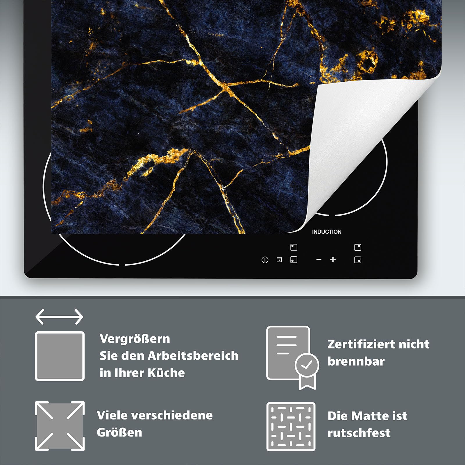 Tapa para placa de induccion - Placa protectora vitroceramica 80x52 cm - oro - mármol