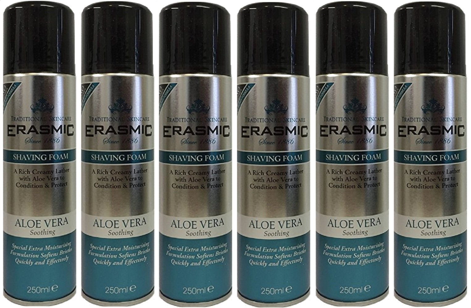 x6 Erasmic Traditional Skincare Shave Foam Aloe Vera Soothing 250ml
