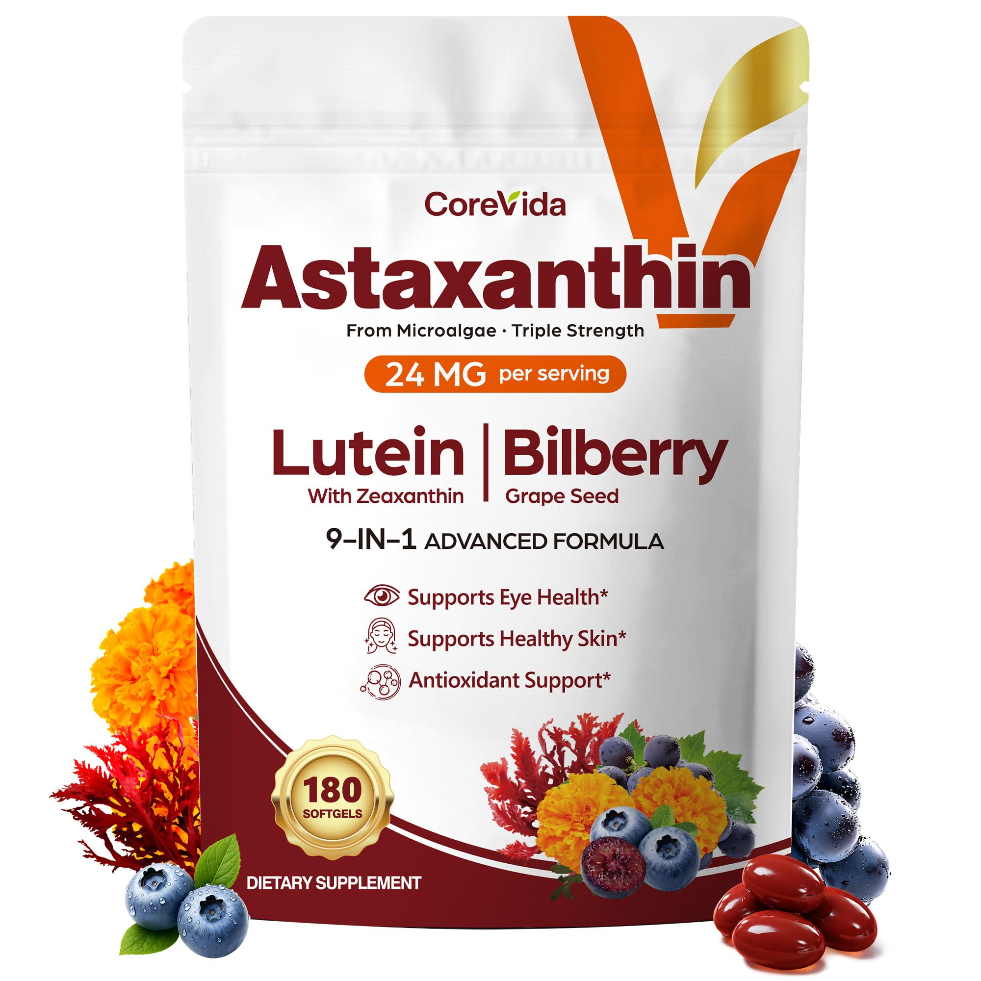 Astaxanthin Supplement 24mg, 180 Softgels, 6-Month Supply 180 Count (Pack of 1)