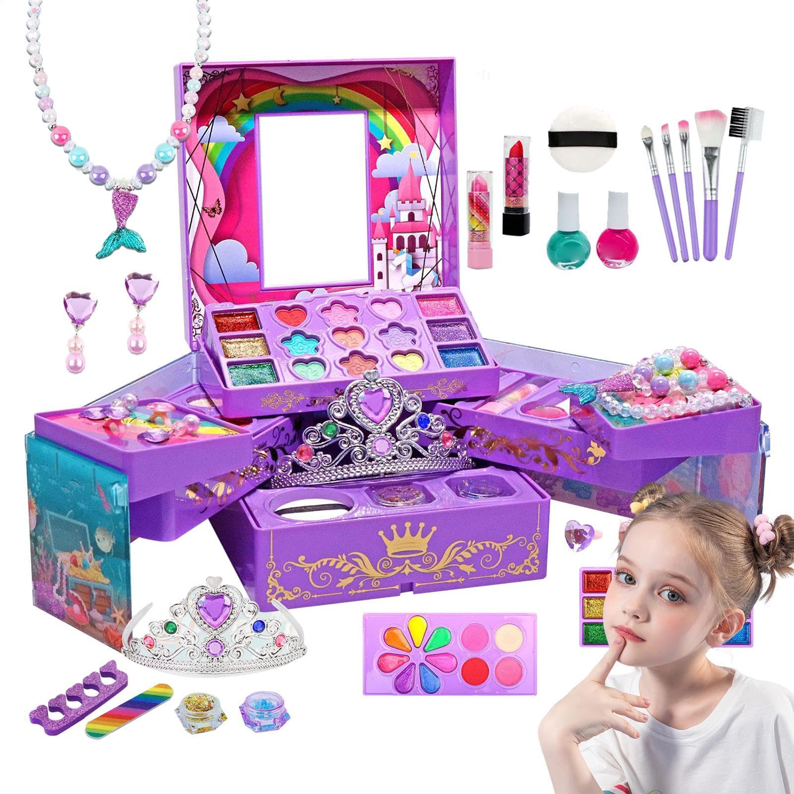 Set di Trucco per Bambini Giochi di Ruolo Principessa | Giocattoli Set Trucco da Bambine per Festa di Compleanno, Spettacolo, Ballo in Maschera, San , in Auto o a Casa