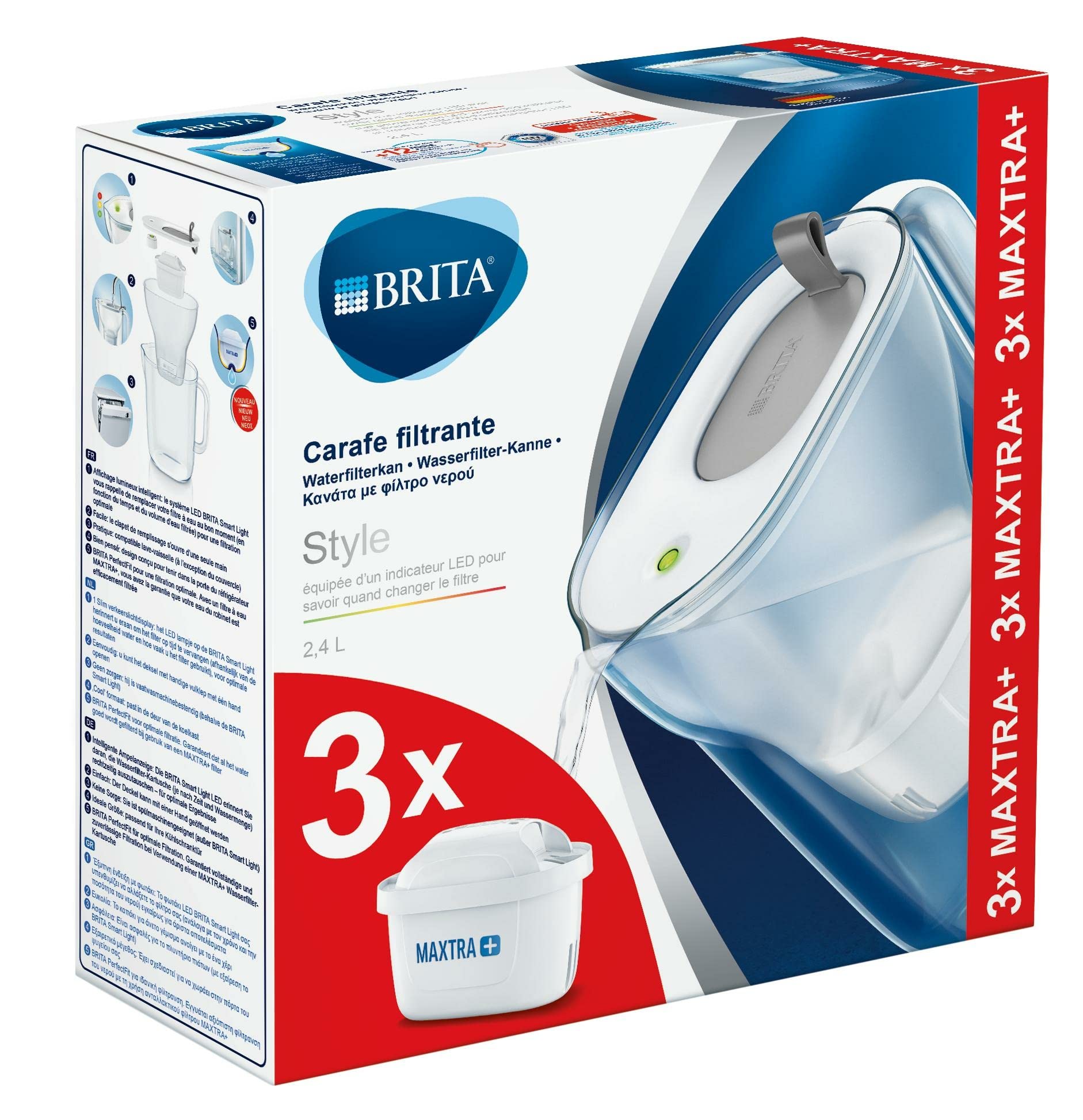 Brita Style, Jarra Filtrante Plástico, Graphite, 2.4 Litres, 3 Cartouches Incluidos