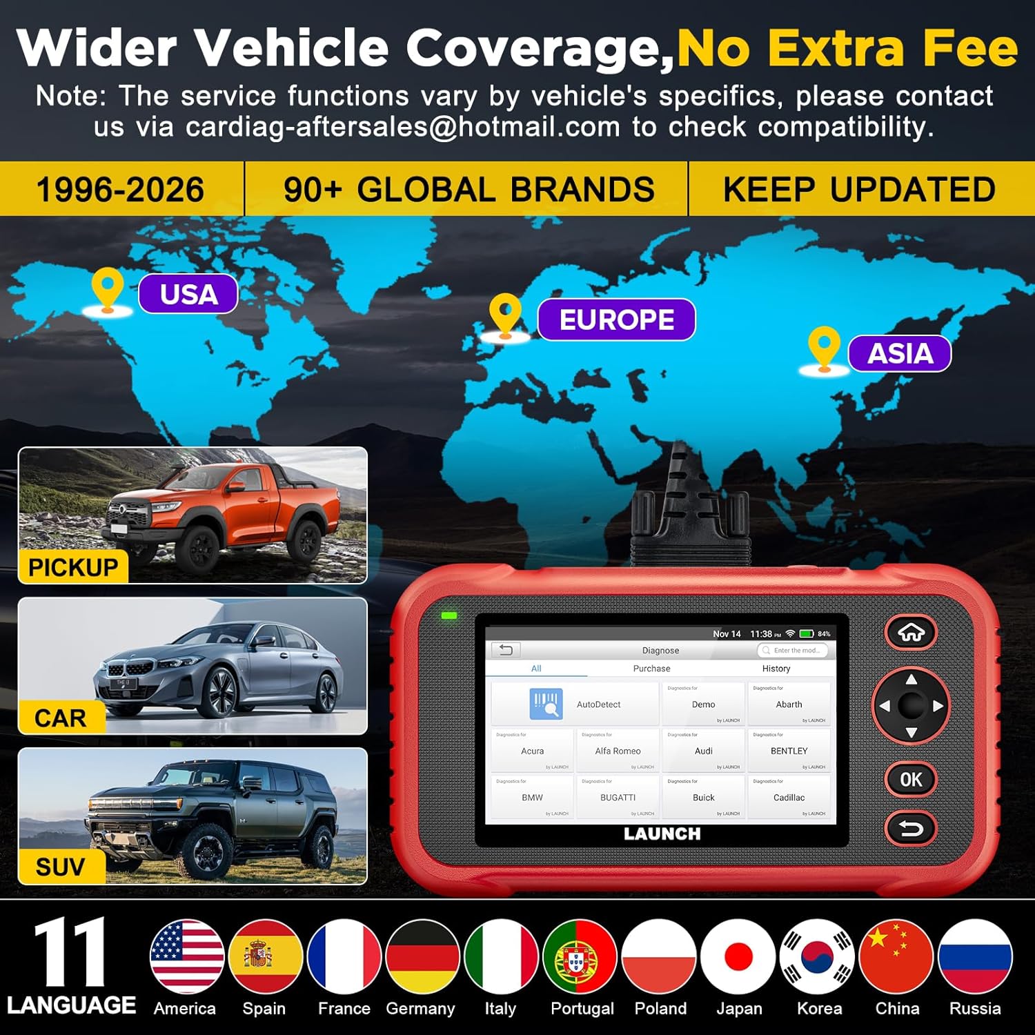 LAUNCH CRP123I V3.0 Elite OBD2 Scanner for All Cars&Brands,2026 Lifetime Free Update Engine ABS SRS Transmission Car Scanner,Oil/Brake/BMS/SAS/DPF/ABS Bleeding/Throttle Adaption,FCA SGW,CANFD & DOIP