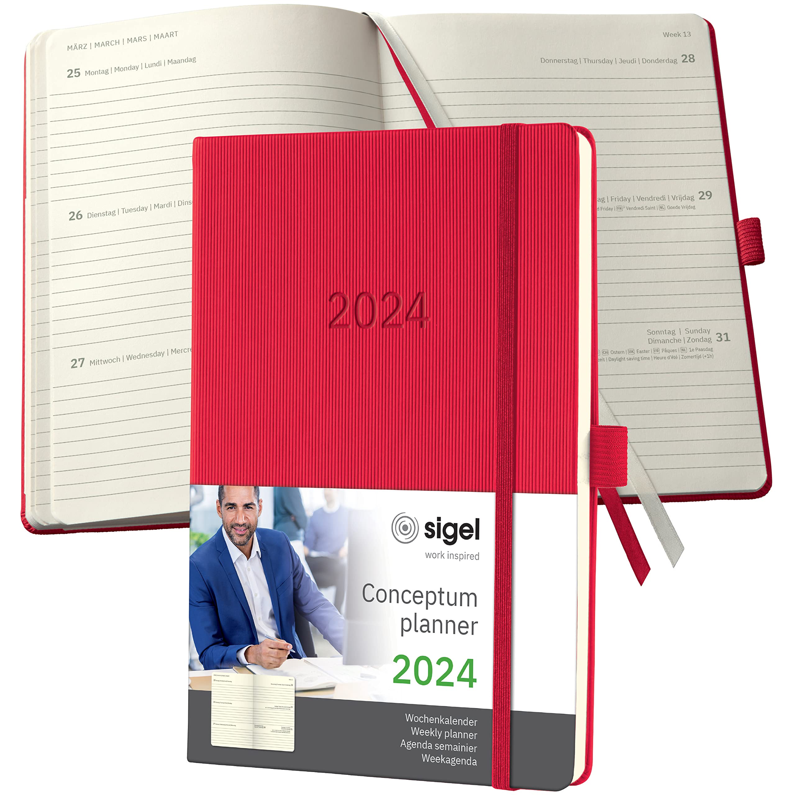 SIGEL C2464 Conceptum Weekly planner 2024, approx. A5, Red, hardcover, 2 pages equal to 1 week, 192 pages