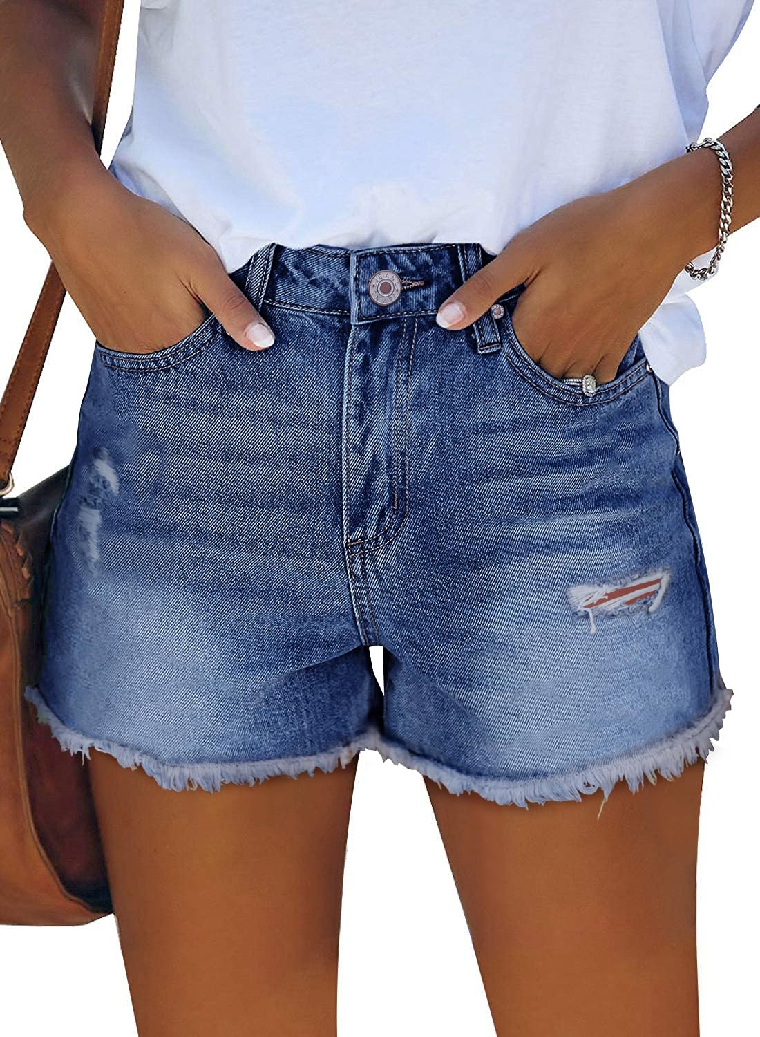 ZOLUCKY Jean Shorts Womens Summer High Waisted Denim Stretchy Ripped with Pockets